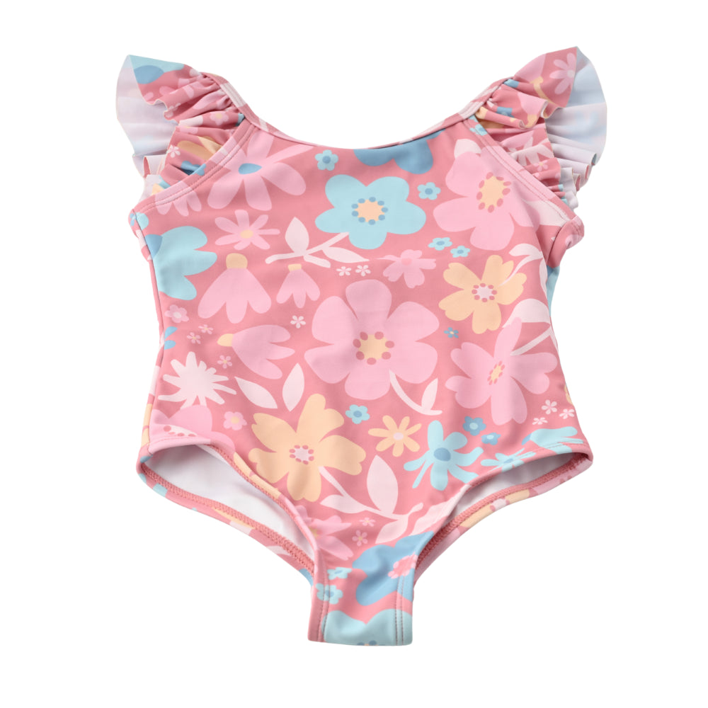 Kids Ruffle Swim Suit  - RETRO FLORAL